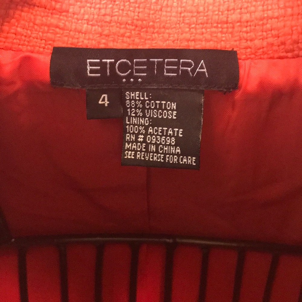 Etcetera Orange 4-Button Jacket 4-Pockets Size 4 - image 3